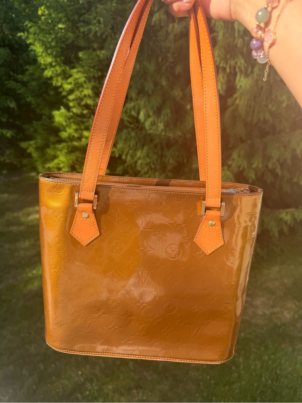Louis Vuitton Monogram Vernis Patent Camel Tote Shoulder Bag